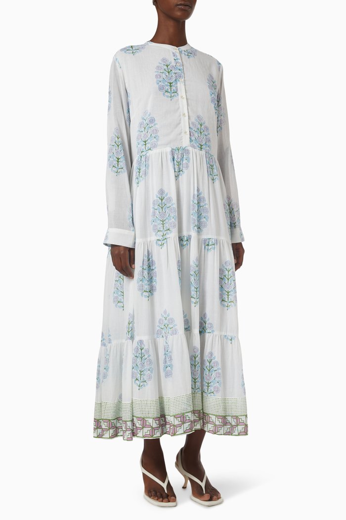 

Floral Maxi Dress in Cotton Voile, Purple