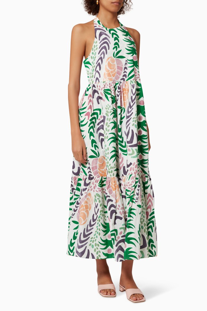 

Halter Maxi Dress in Cotton Poplin, Multicolour