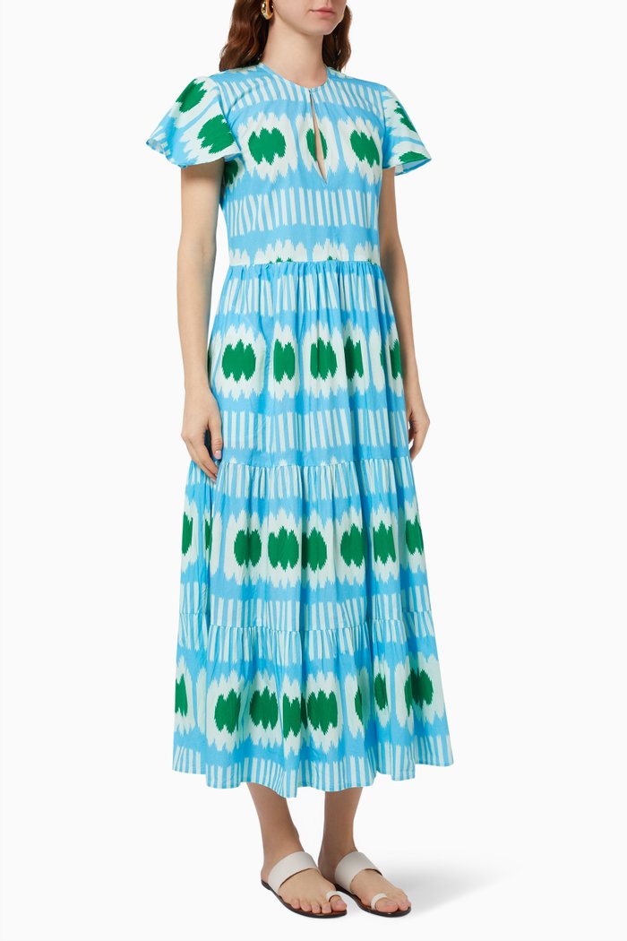 

V-neck Maxi Dress in Cotton, Blue