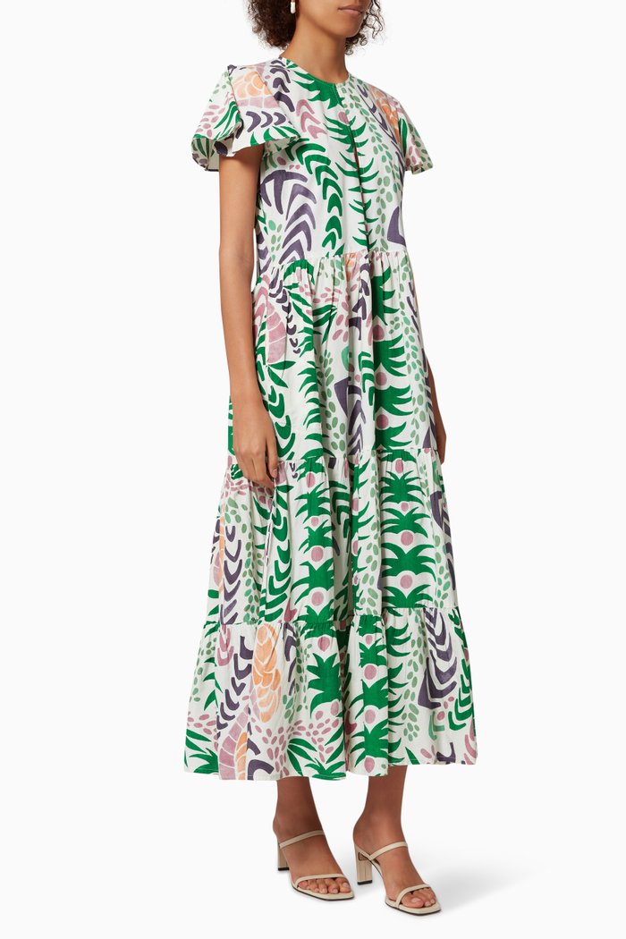 

V-neck Maxi Dress in Cotton, Multicolour