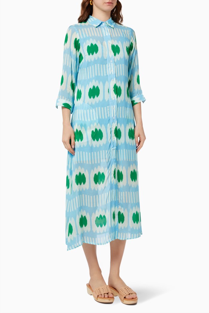 

Shirt Dress in Cotton & Silk, Blue