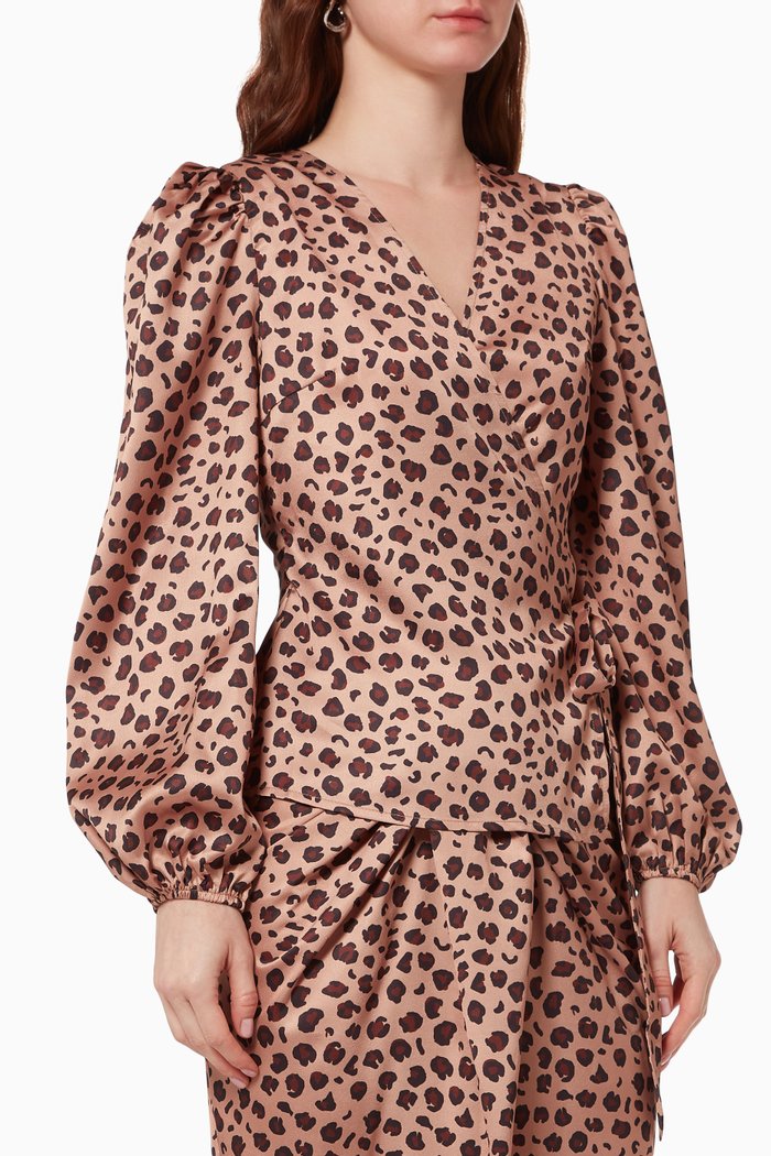 

Animal Print Wrap Top, Brown