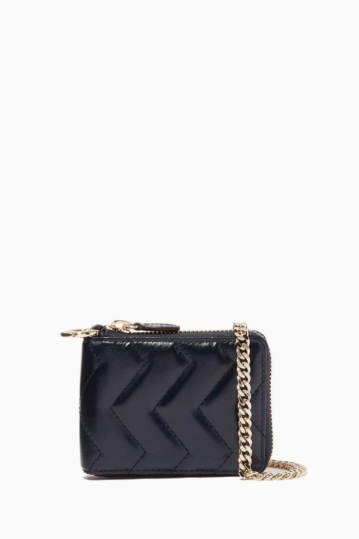 

Quilted Chain Wallet in Leather, Blue