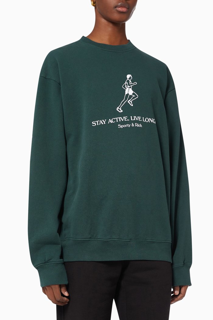 

Live Longer Crewneck Sweatshirt in Cotton, Green