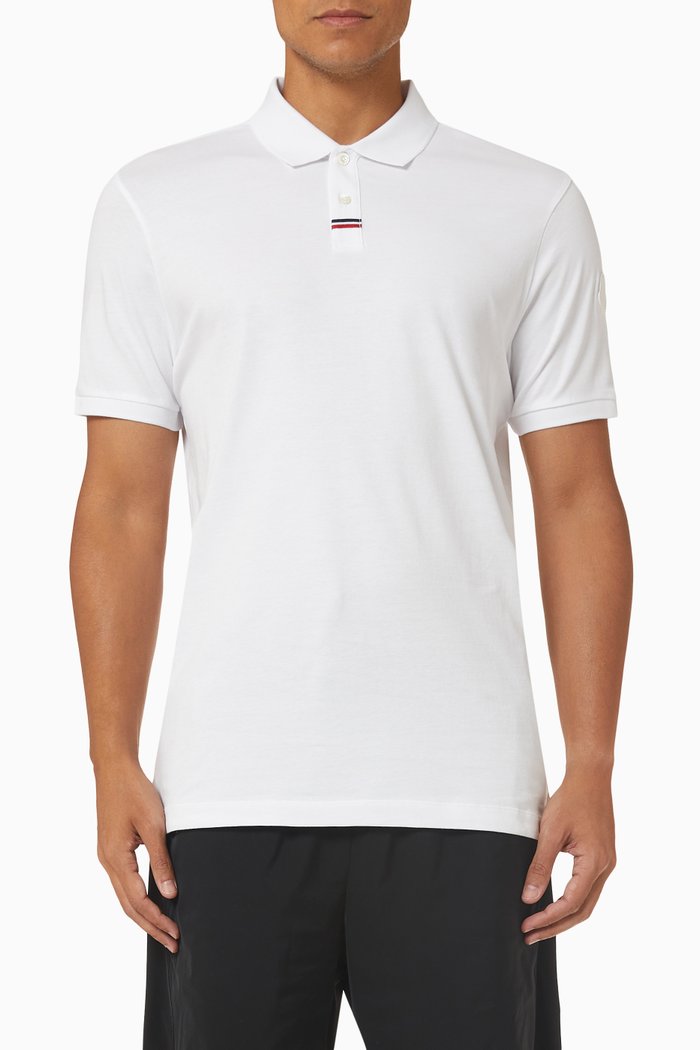 Logo Patch Polo Shirt in Cotton, White