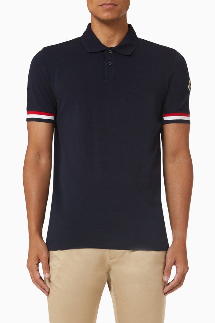

Logo Patch Contrast Trims Polo Shirt in Cotton, Blue
