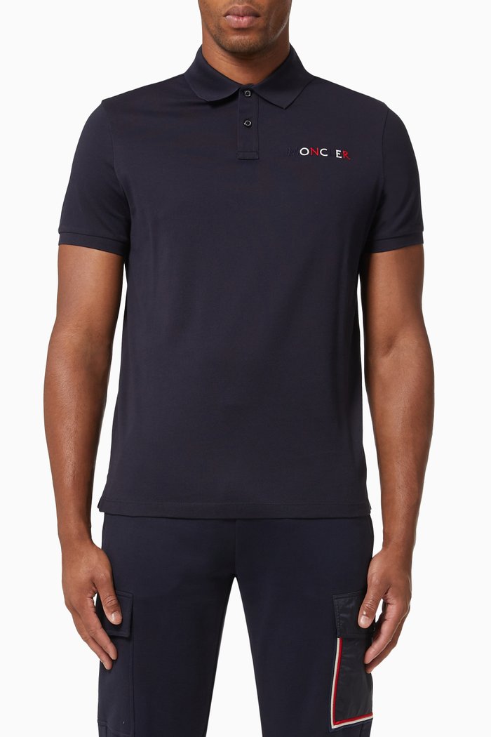 

Logo Embroidered Polo Shirt in Cotton, Blue