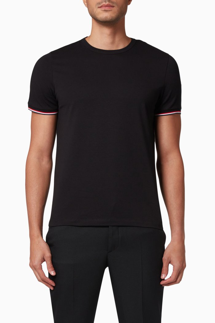 

Striped Trim T-shirt in Jersey, Black