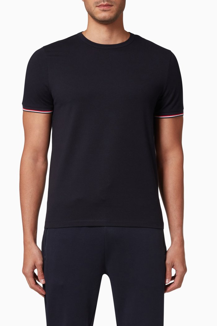 

Striped Trim T-shirt in Jersey, Blue