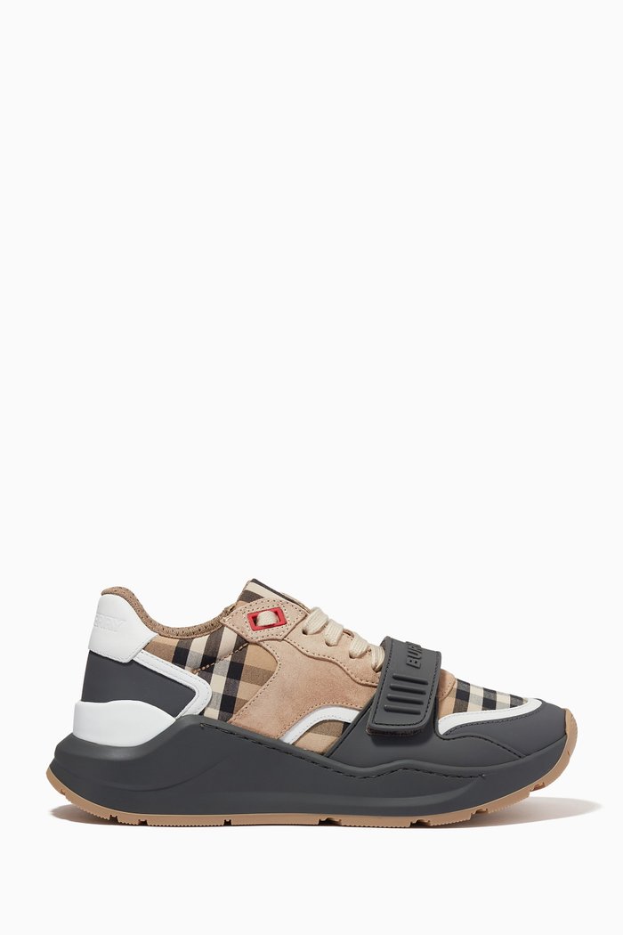 

Sneakers in Vintage Check Leather & Suede, Grey