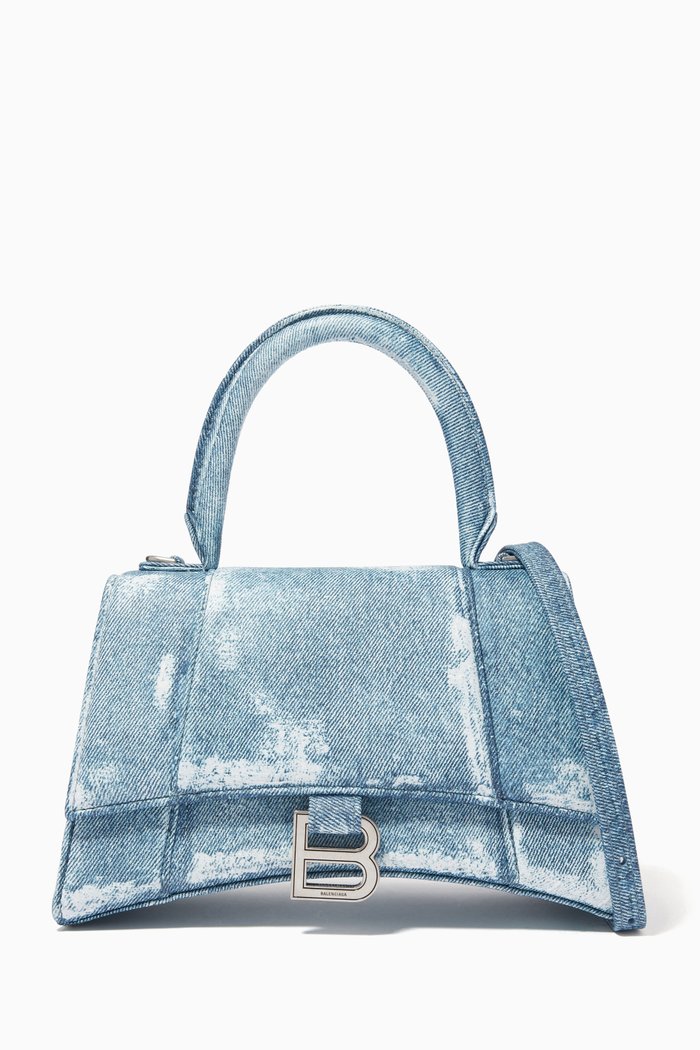 

Small Hourglass Bag in Denim Print Leather, Blue