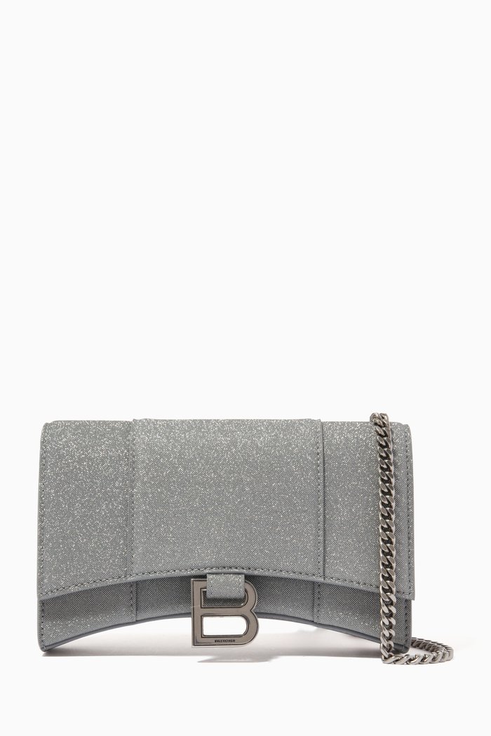 Hourglass Wallet on Chain in Glitter Fabric, Grey