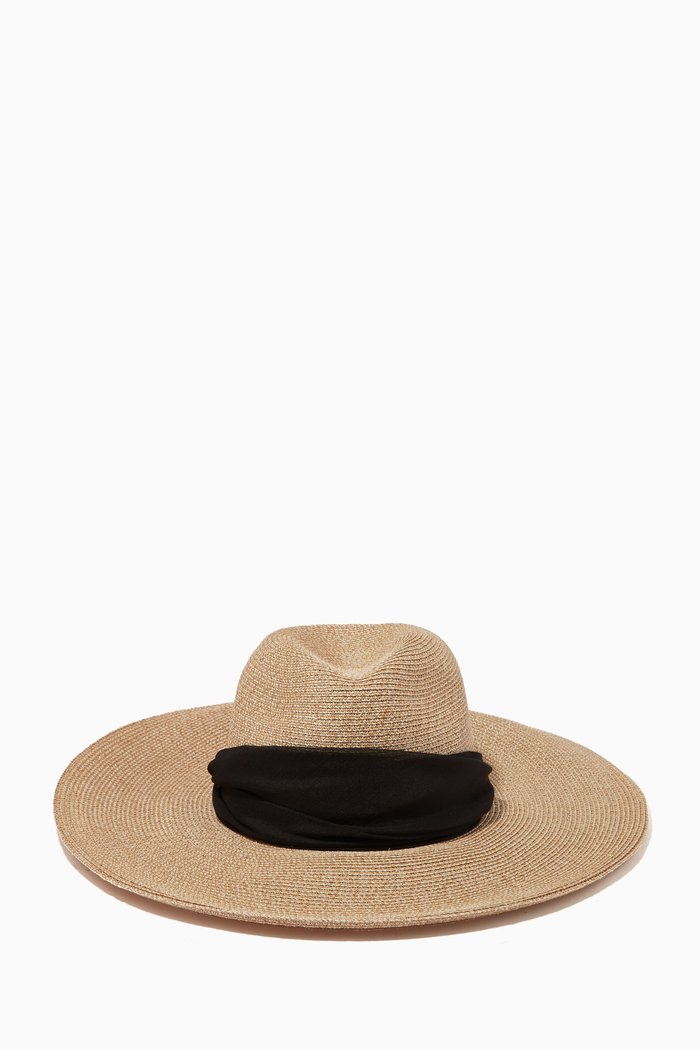 Cassidy Hat with Scarf in Straw, Neutral