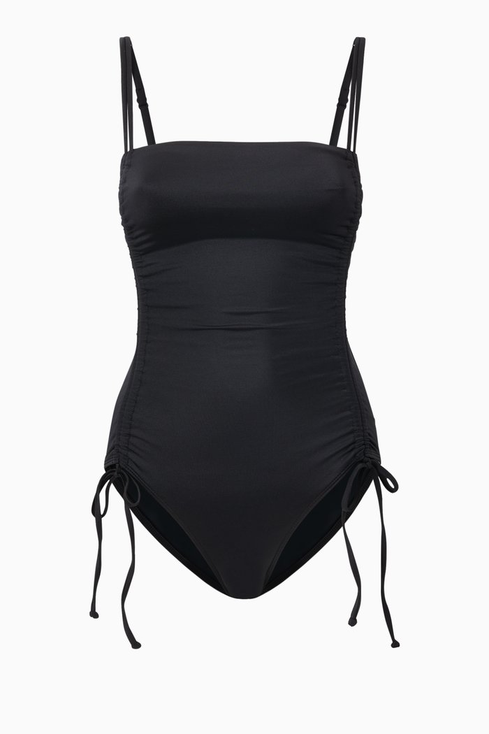 

Shine Ruched Swimsuit in Stretch Nylon, Black