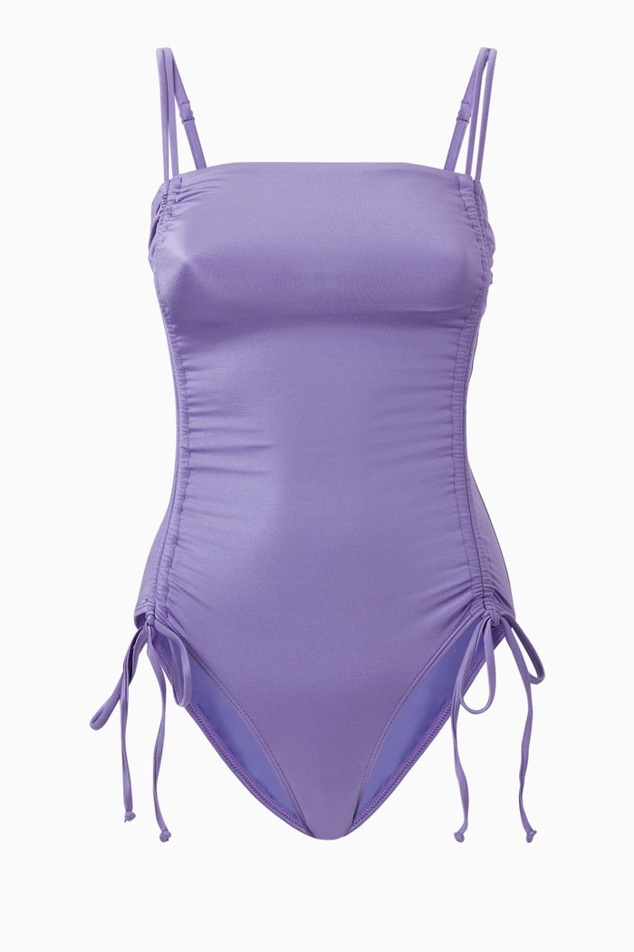 

Shine Ruched Swimsuit in Stretch Nylon, Purple