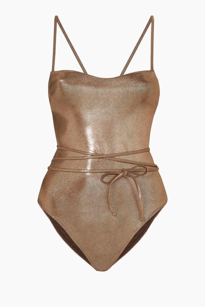 

Metallic Barely There Swimsuit in Foil Nylon, Brown