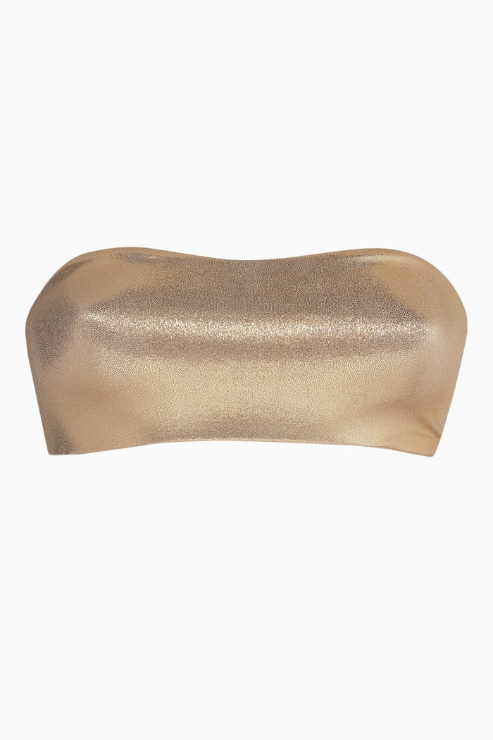 Metallic Better Band Reversible Bikini Top in Foil Nylon, Gold