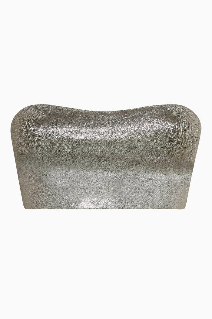

Metallic Better Band Reversible Bikini Top in Foil Nylon, Silver