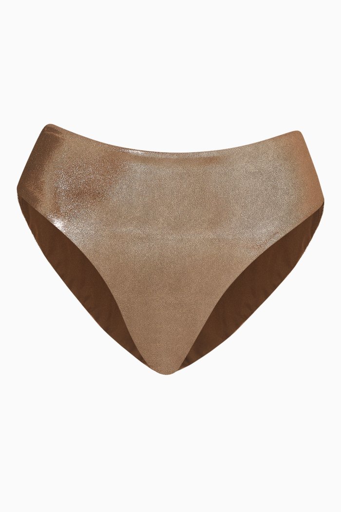 

Metallic Good Waist Reversible Bikini Bottoms in Foil Nylon, Brown