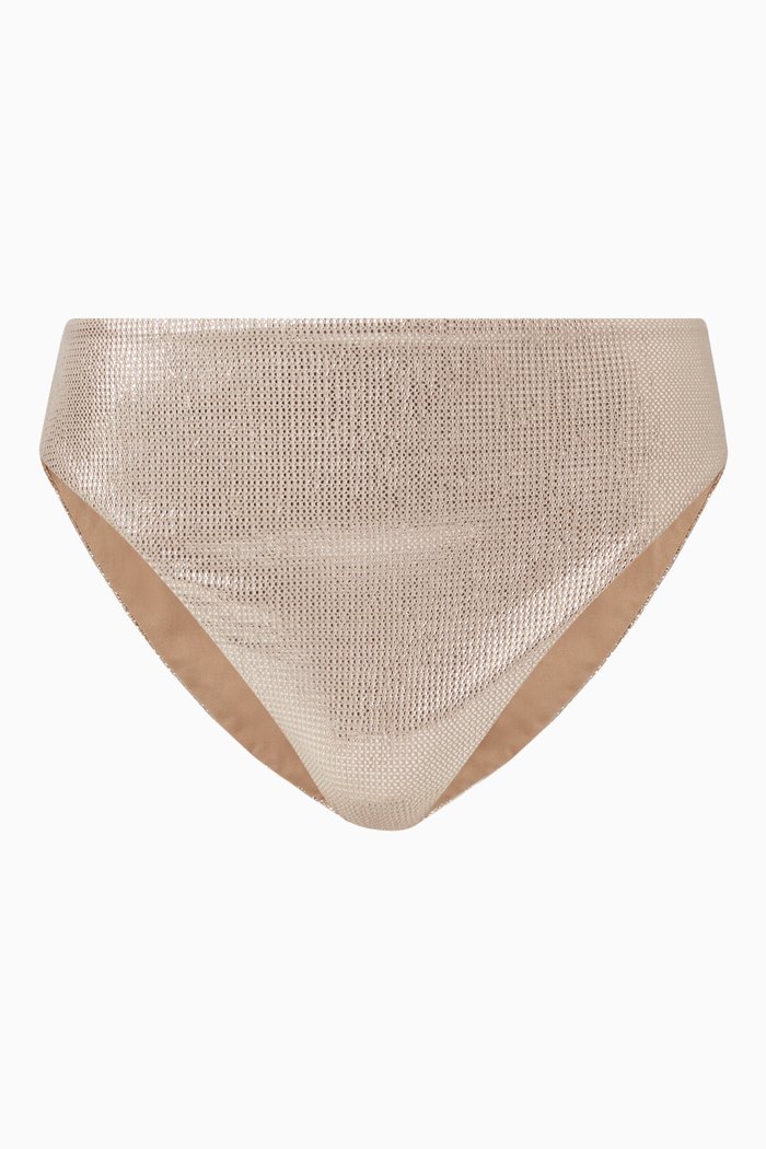Metallic Good Waist Bikini Bottoms in Foil Nylon, Pink