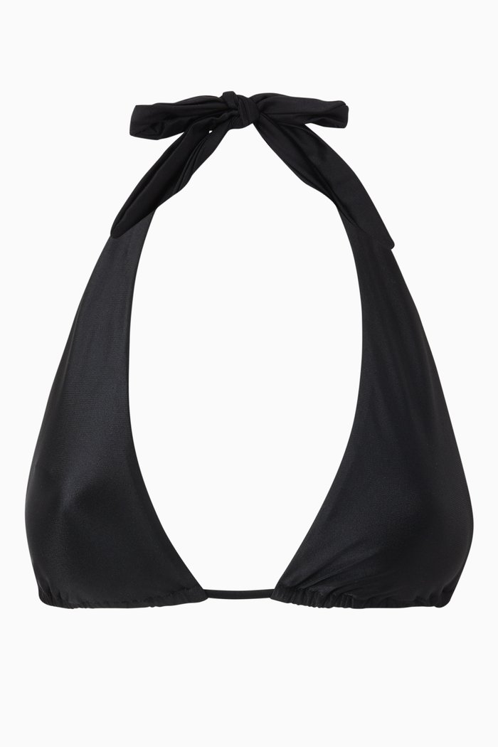 

Shine Ruched Halter Bikini Top in Stretch Nylon, Black