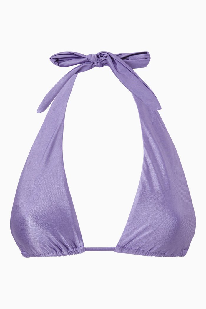 

Shine Ruched Halter Bikini Top in Stretch Nylon, Purple