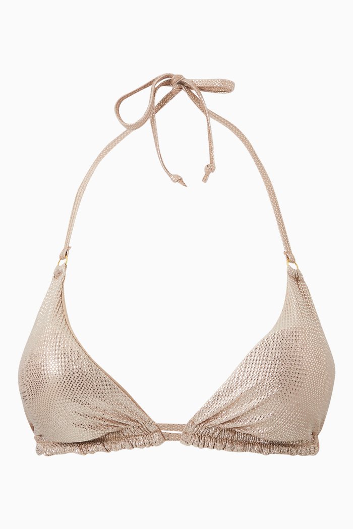 

Metallic Hi-Hi Tanga Bikini Top in Foil Nylon, Pink