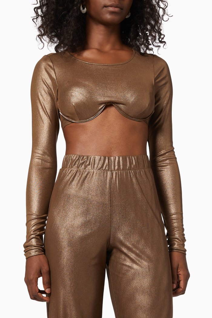 

Underwire Crop Top in Mesh Foil Jersey, Brown
