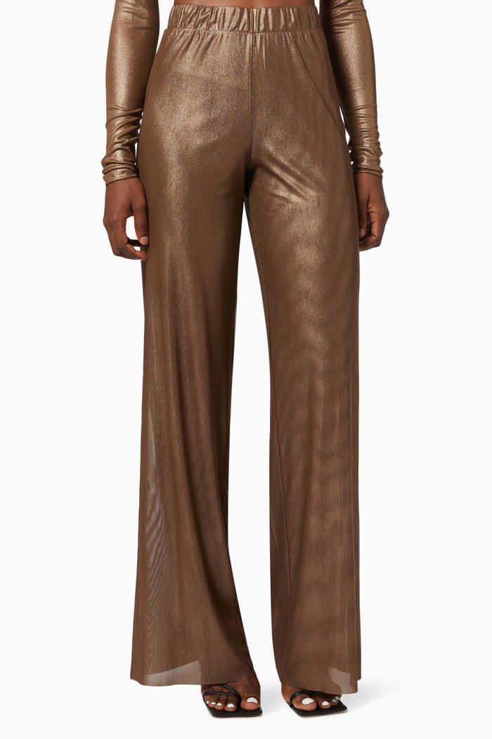 

Flared Pants in Mesh Foil Jersey, Brown