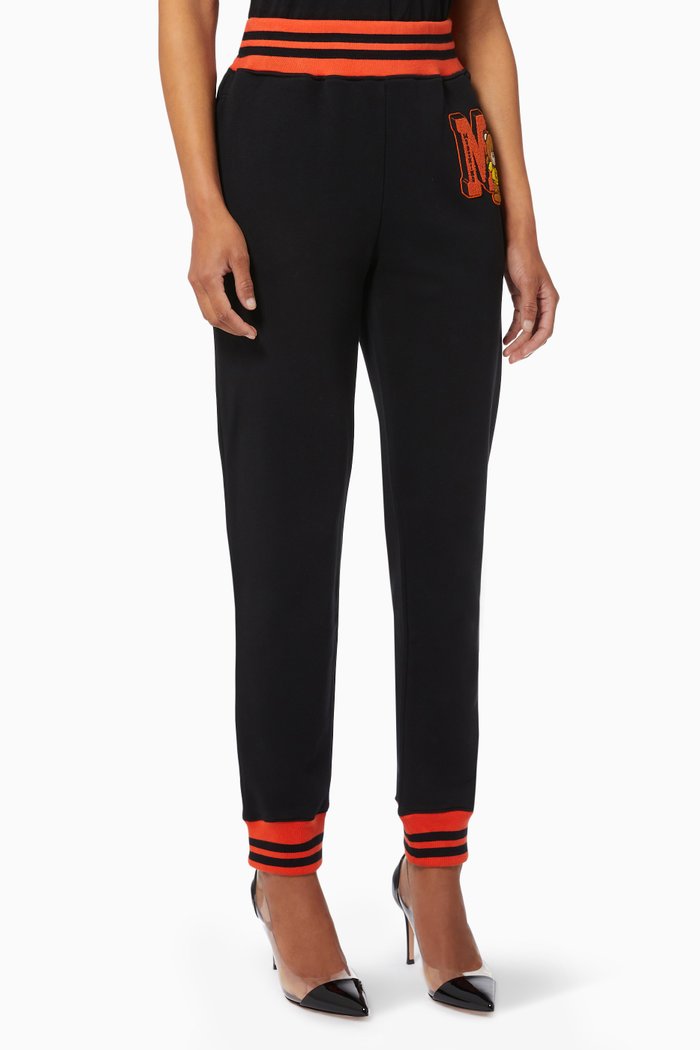 

Teddy Mascot Patch Pants in Cotton, Black