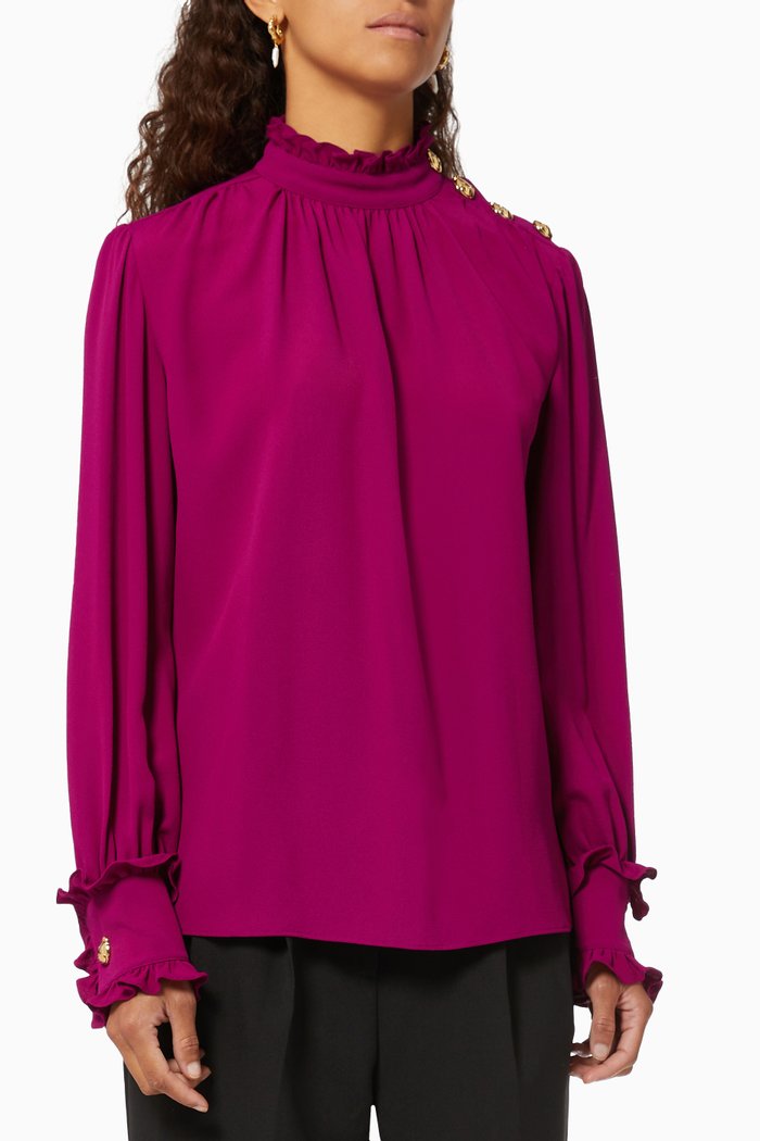 Teddy Bear Epaulette Blouse, Purple