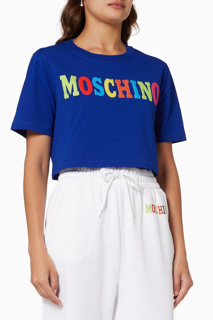 

Moschino Cropped T-shirt in Cotton Jersey, Blue