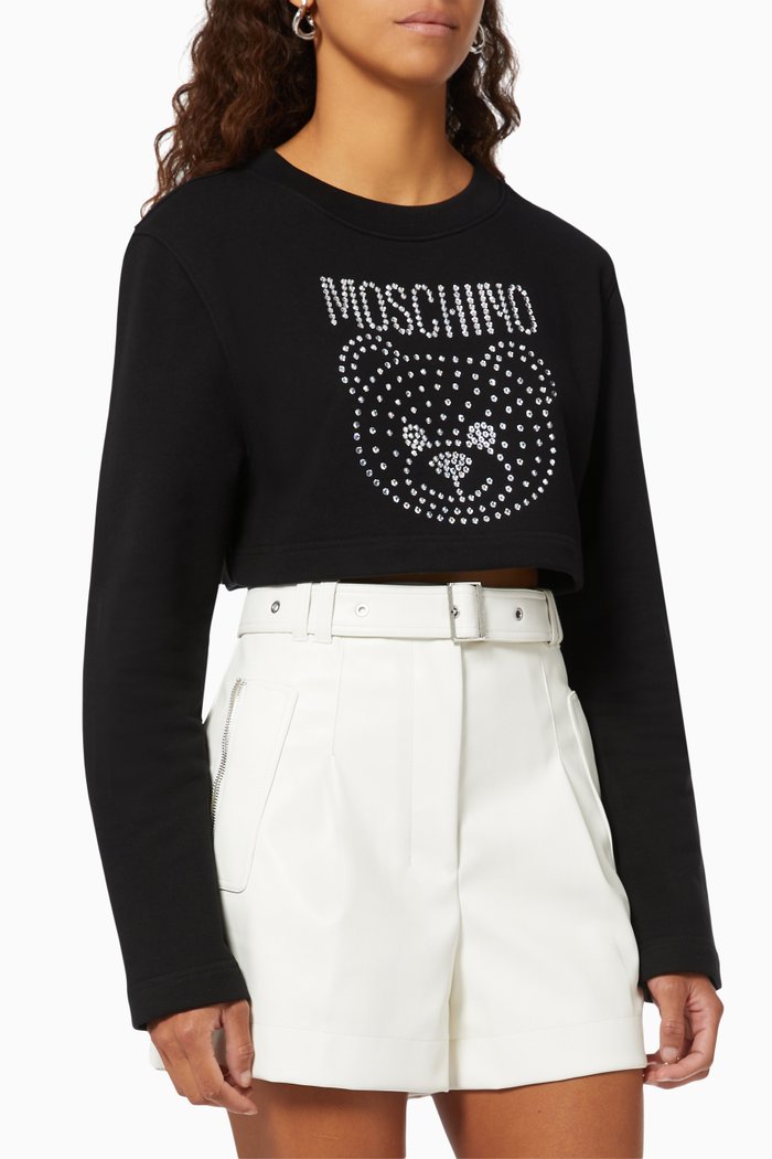 Teddy Bear Rhinestone Sweatshirt in Cotton, Black