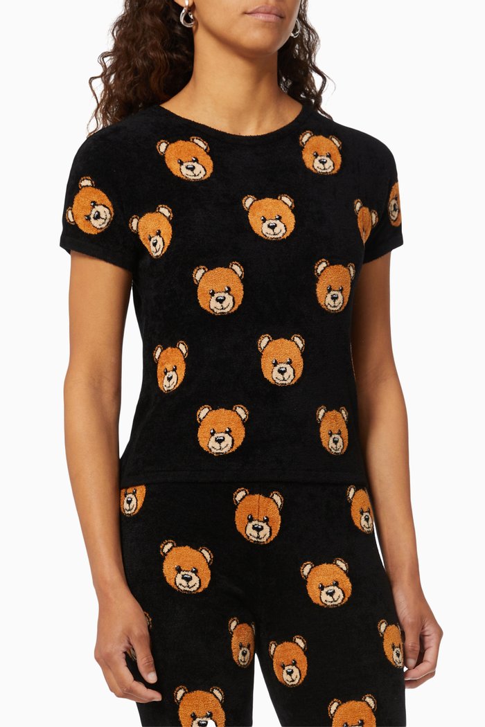 

Teddy Bear Print Brushed Top in Viscose, Black