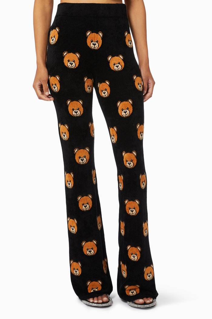 

Teddy Bear Print Brushed Trousers in Viscose, Black