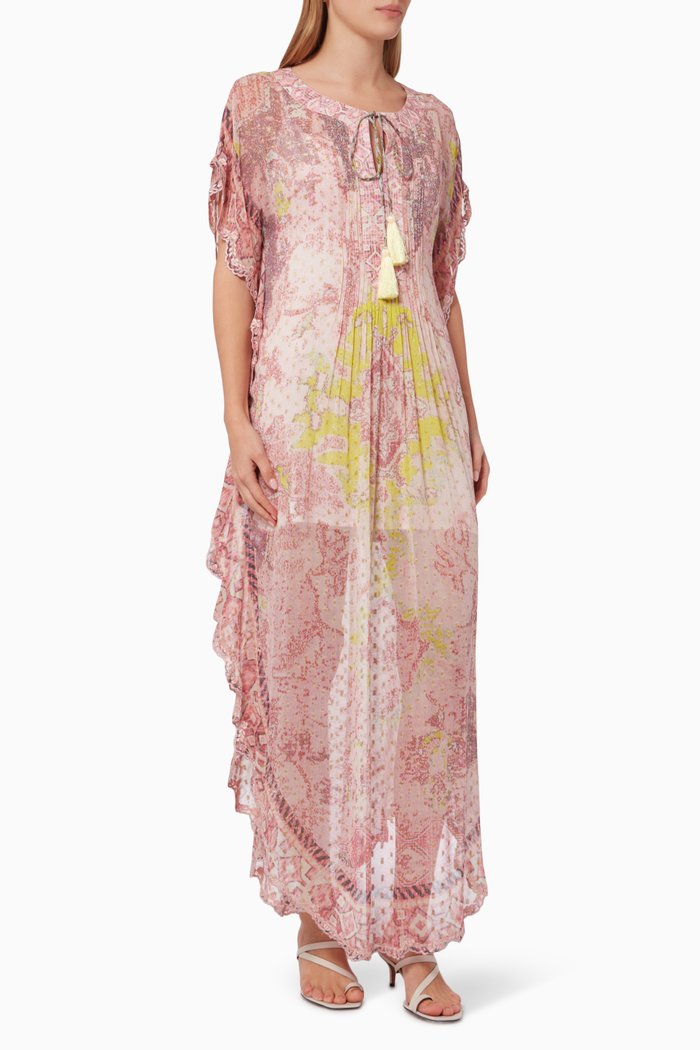 

Maya Frill Kaftan in Chiffon, Pink