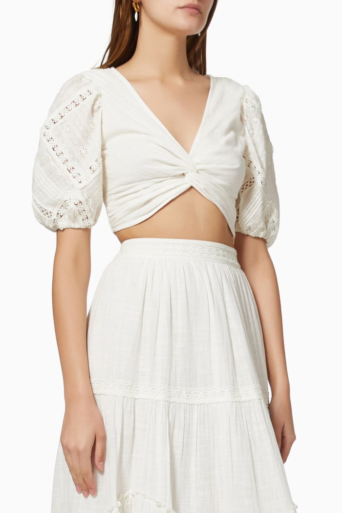 

Lace Crop Top in Cotton, Neutral