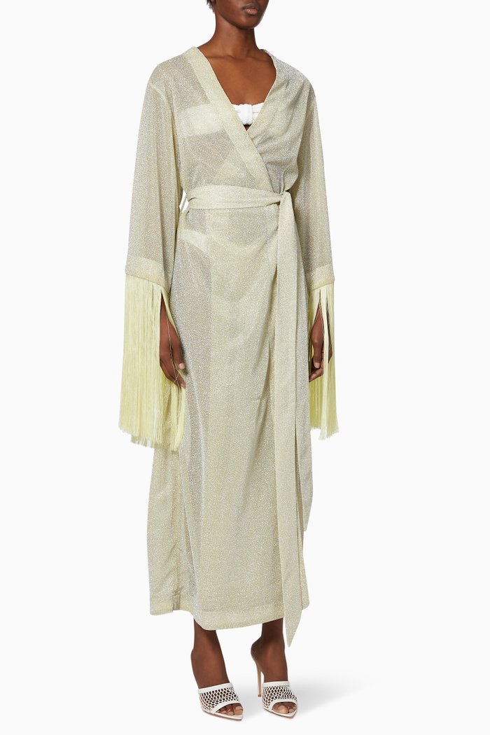 

Dusk Fringe Trim Robe in Satin, Yellow