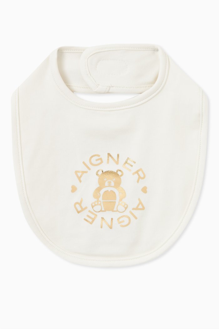 

Teddy Logo Bib in Cotton, White