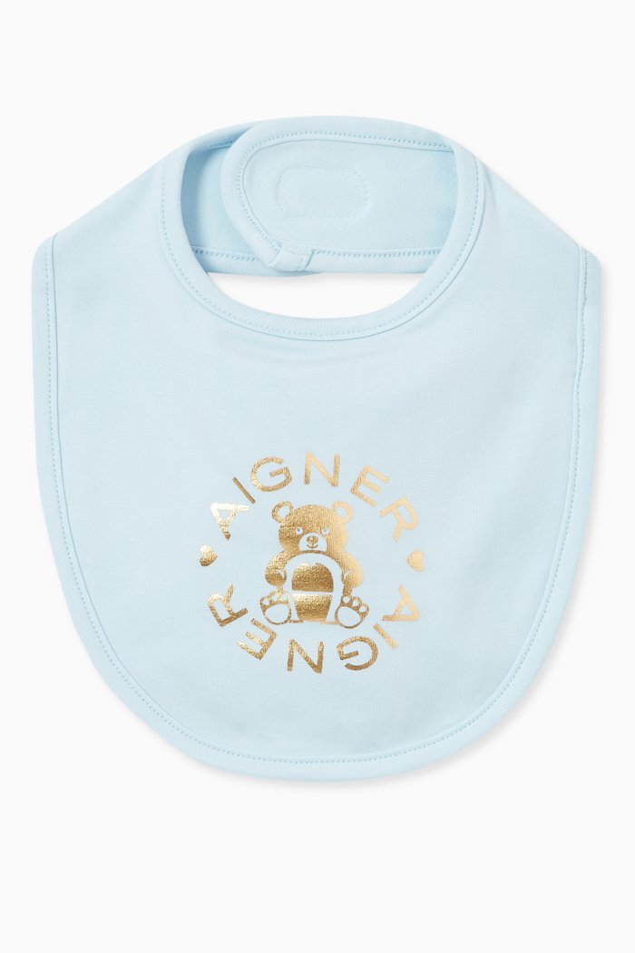 

Teddy Logo Bib in Cotton, Blue