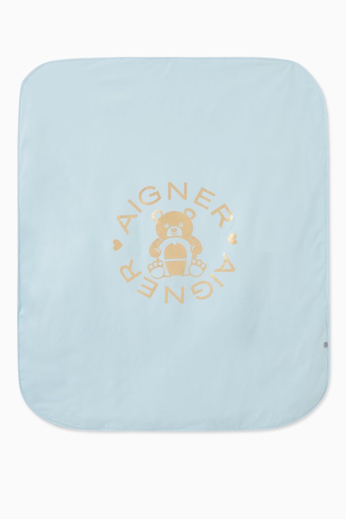 

Teddy Logo Blanket in Cotton, Blue