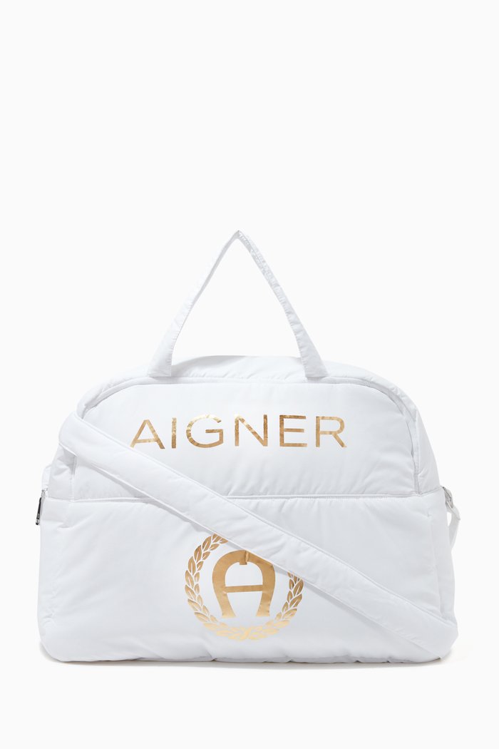 

Glossy Logo Diaper Bag in Nylon, White