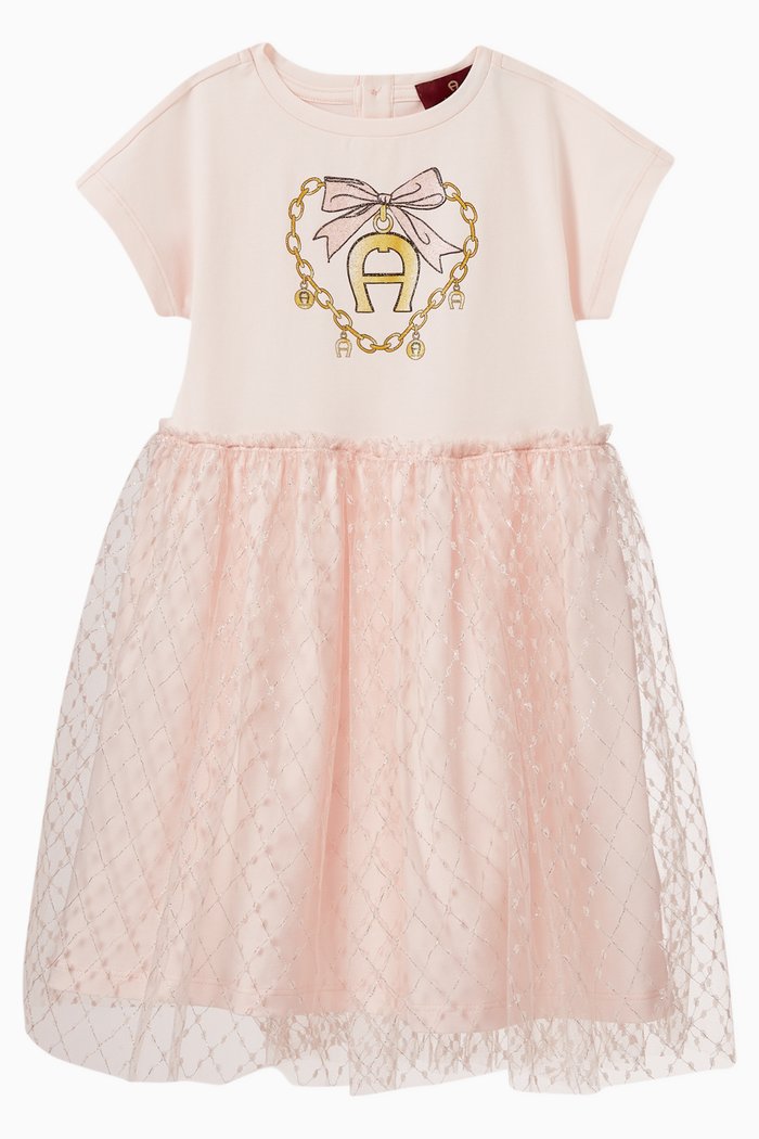 

Logo Tulle Dress in Cotton, Pink