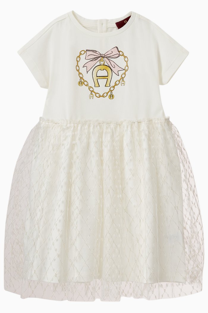 

Logo Tulle Dress in Cotton, White