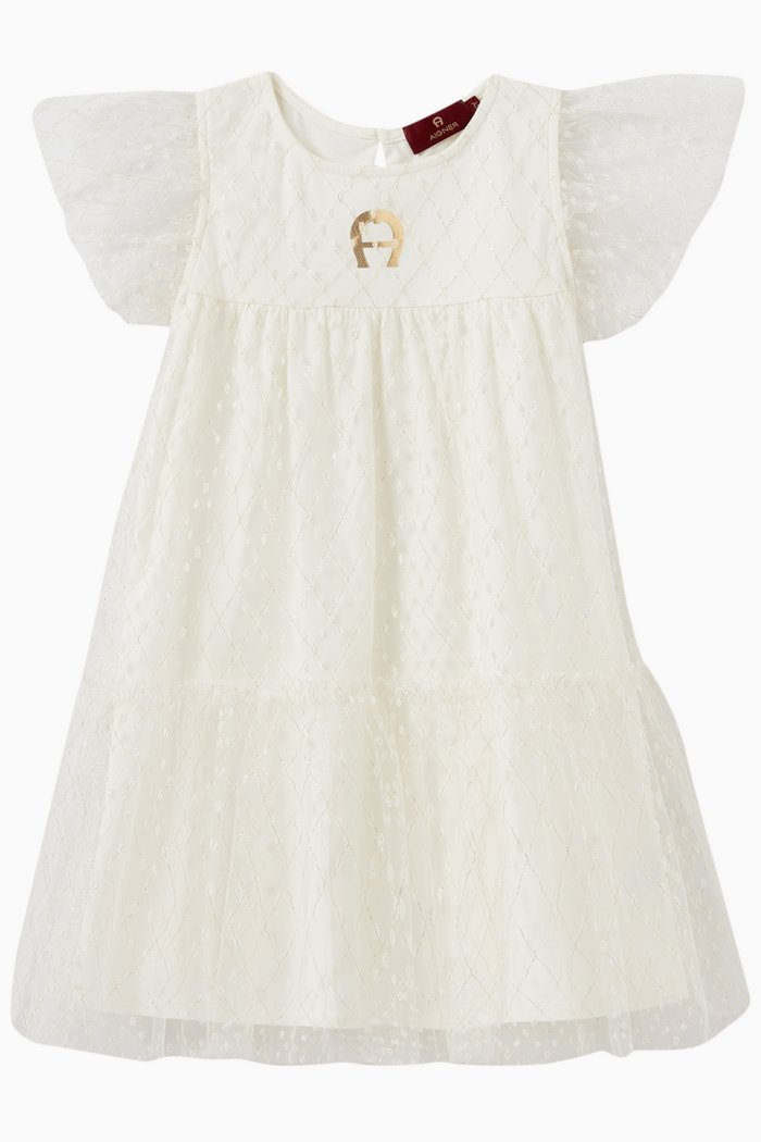 

Logo Dress in Tulle, White