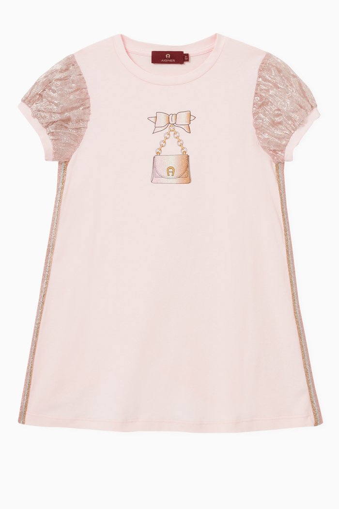 

Logo Graphic Dress in Cotton, Pink