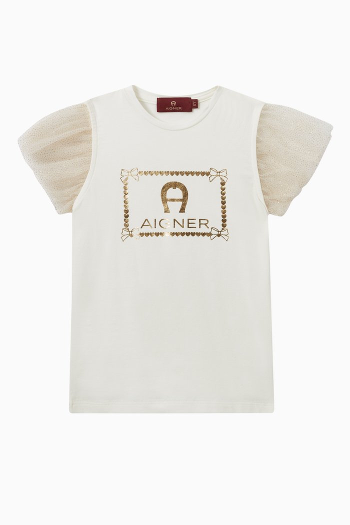 

Logo Tulle Sleeve T-shirt in Jersey, White