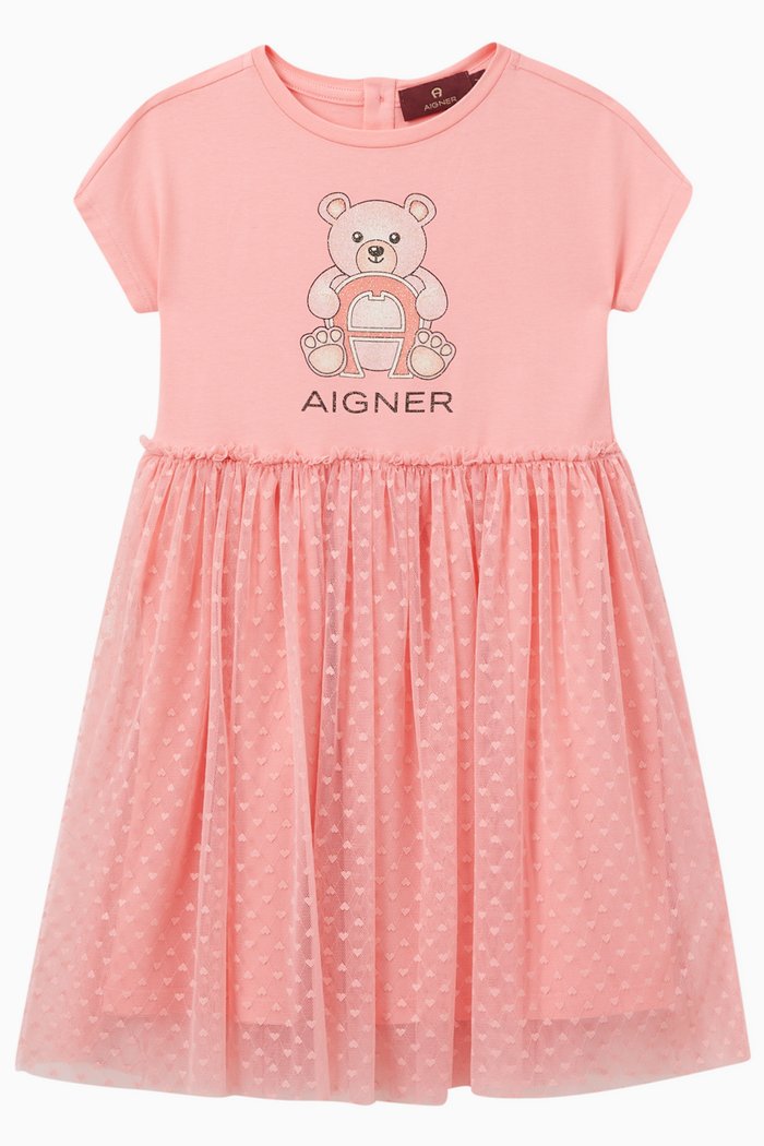 Teddy Logo Dress in Cotton & Tulle, Pink