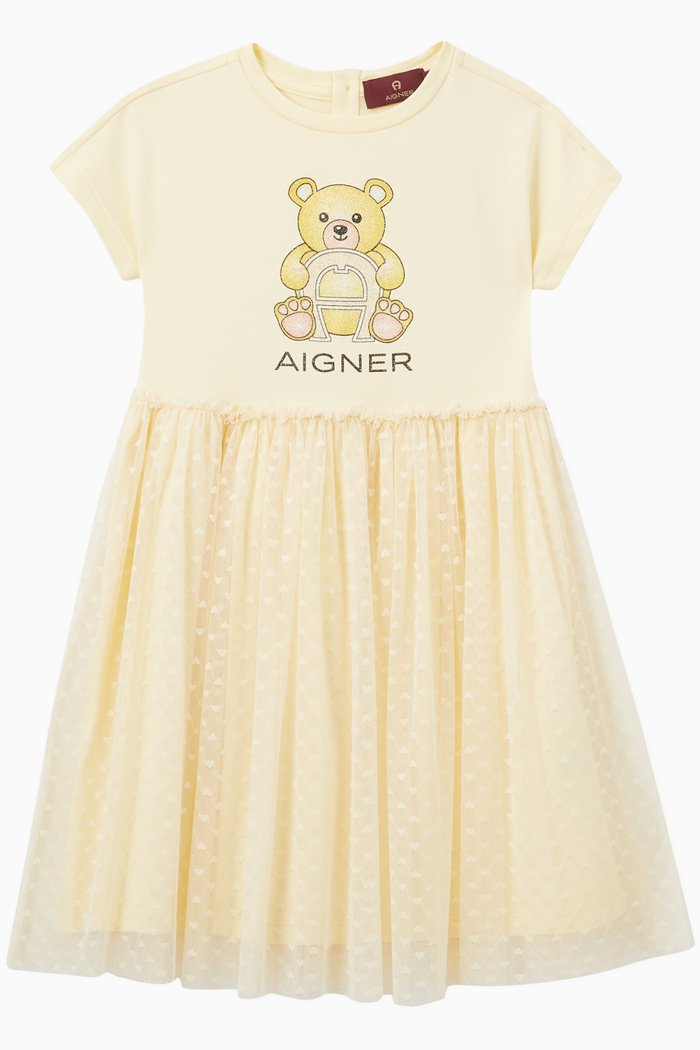 

Teddy Logo Dress in Cotton & Tulle, Yellow