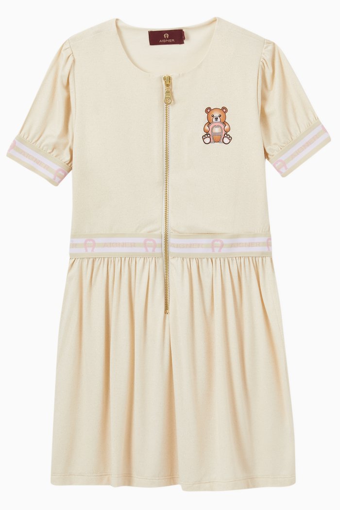 

Teddy Logo Zip-up Dress in Cotton Jersey, Neutral